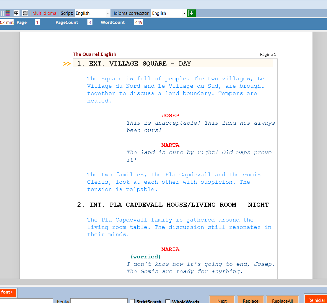 Captura de pantalla de l'editor CineWriter